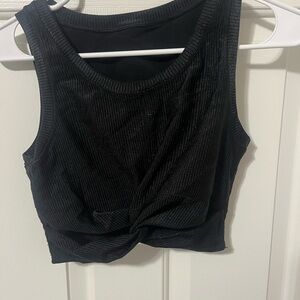 Aerie Black Ribbed Twist-Front Crop Tank Top - Women